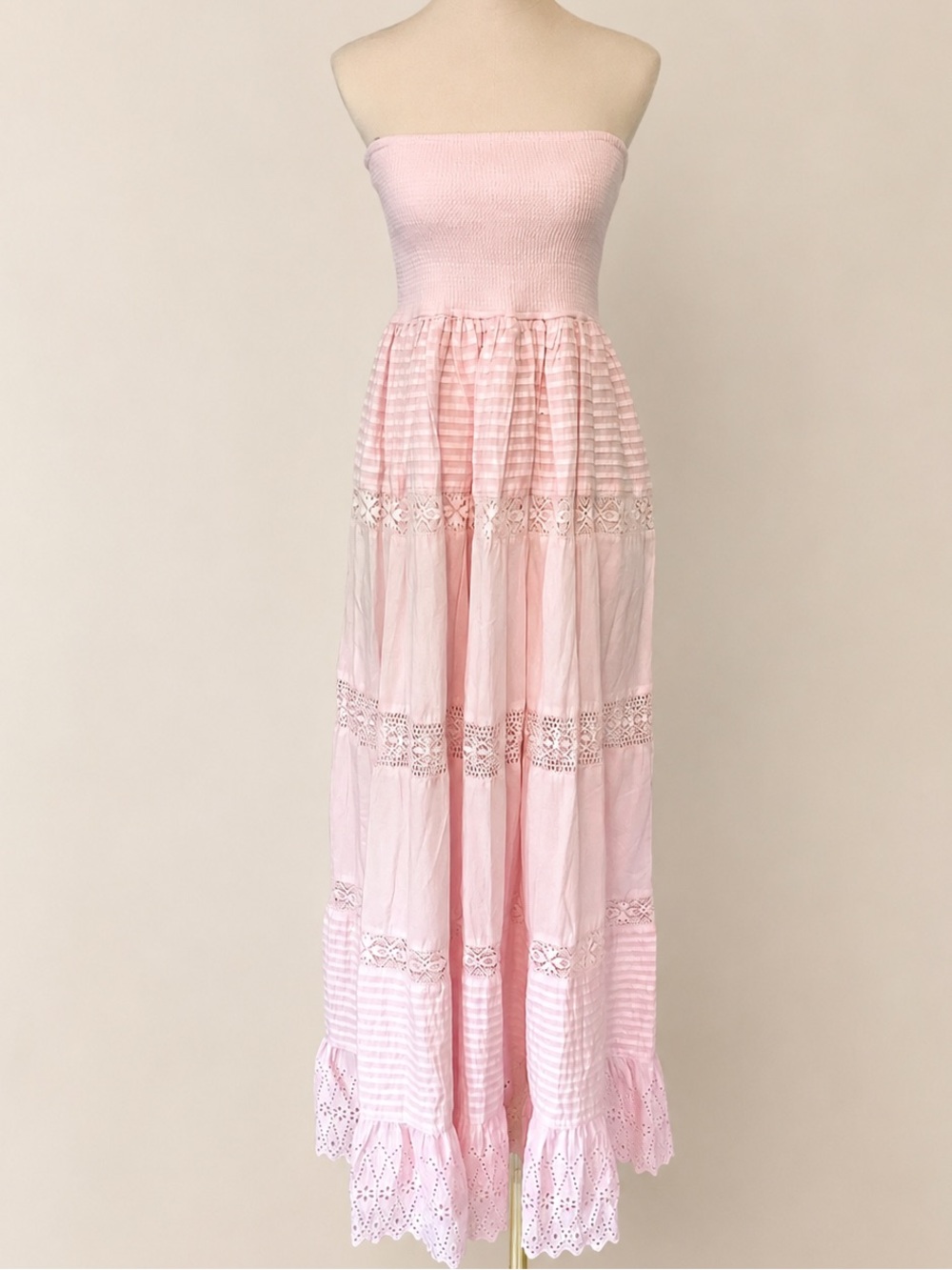 KATIEJNYC Cotton Pastel Pink Tiered Strapless Maxi Dress Junior
MED Women SM